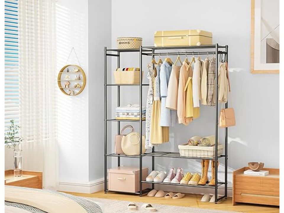 Portable Wardrobe Closet Clothing Rack with Shelves Black Storage Organizer