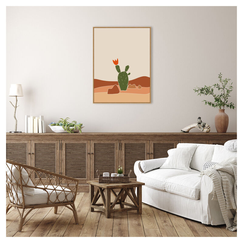 Southwest Cactus Bloom by Little Dean Framed Canvas Wall Art