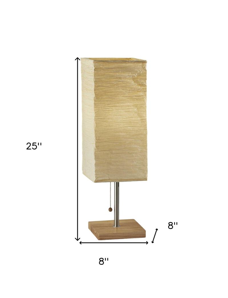 HomeRoots 25" Natural Solid Wood And Silver Metal Table Lamp Beige Paper Shade image number 3