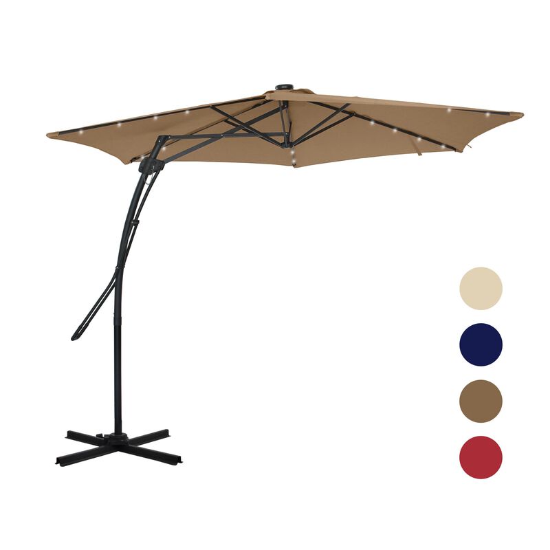 Mondawe 10 ft. Square Cantilever Outdoor Market Umbrella with 24 Light Beads and Based