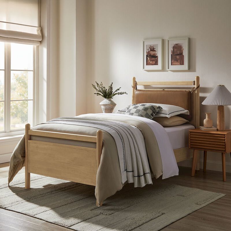 Leni Twin Size Vegan Leather and Wood Platform Bed Frame image number 8