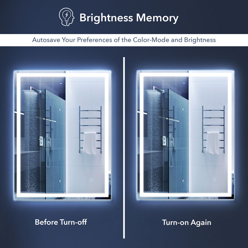 Pax Frameless Antifog Front/Back-Lit Wall Bathroom Vanity Mirror, Smart Touch