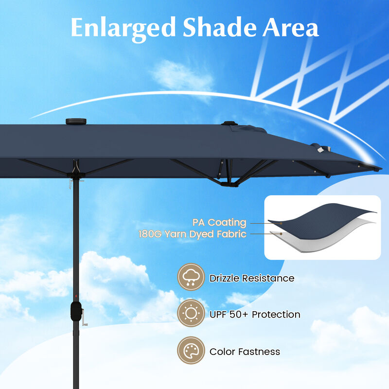 Double-sided Patio Umbrella with Solar Lights for Garden Pool Backyard