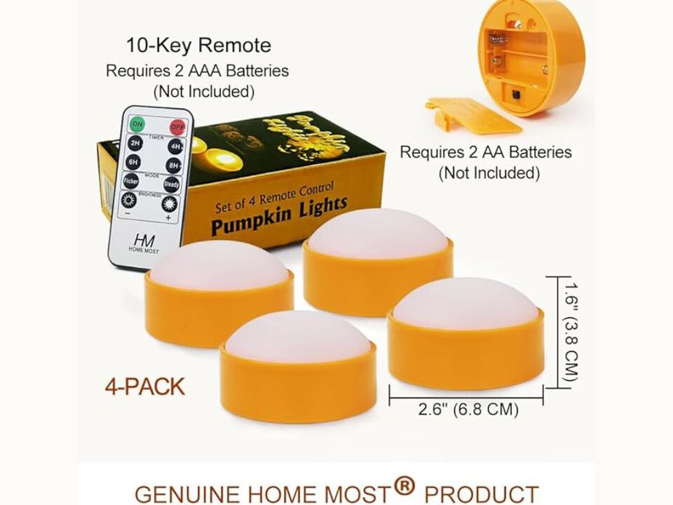 4-Pack LED Pumpkin Lights – Battery Operated Jack-O’-Lantern Decor with Timer & Remote for Halloween Indoor/Outdoor Use