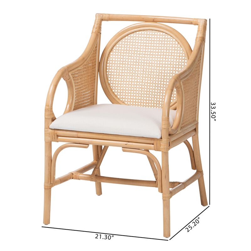bali & pari Matt Natural Rattan Armchair with Upholstered Seat image number 8