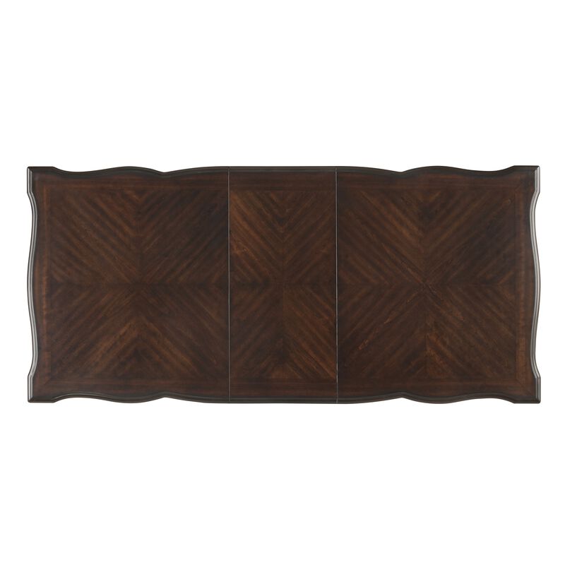 Mitch 76-94 Inch Extendable Rectangular Dining Table, Scalloped Edge, Brown