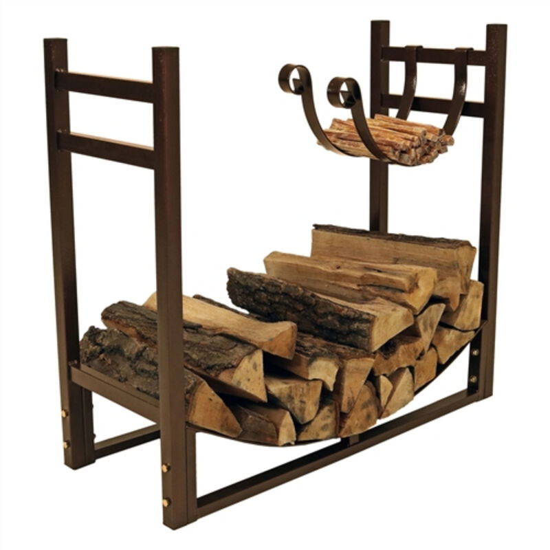 Metal Firewood Log Rack with Removable Kindling Holder &ndash; Indoor/Outdoor Use