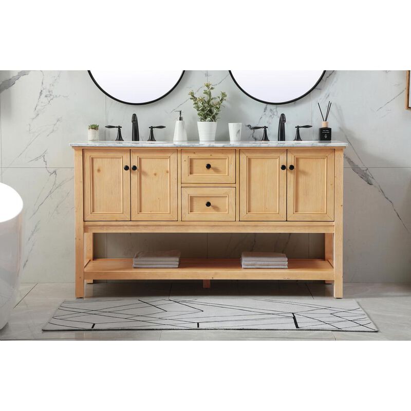 Elegant Kitchen and Bath 60 inch double bathroom vanity in natural wood