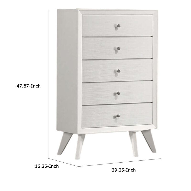 Tory Tall Dresser Chest, 5 Drawers w Bronze Knobs, Textured White Wood