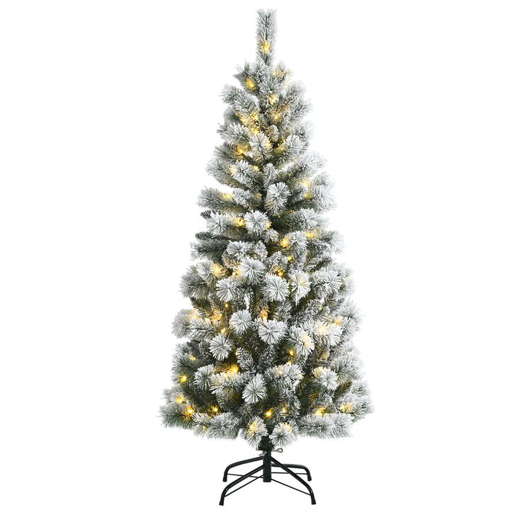 Pre-Lit Hinged Snow Flocked Christmas Tree with Remote Control