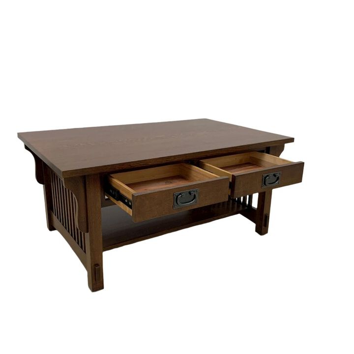 Crafters and Weavers Mission Crofter 4 Drawer Coffee Table with Spindles - 40 - Walnut