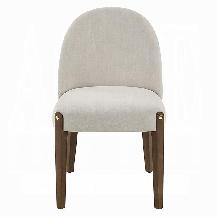 Gamo Set of 2 Side Dining Chair, Brown Rubberwood, Soft White Fabric - Benzara