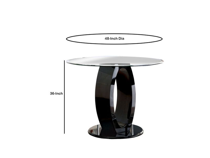 Wood and Glass Counter Height Table with O Shaped Base, Black - Benzara image number 5