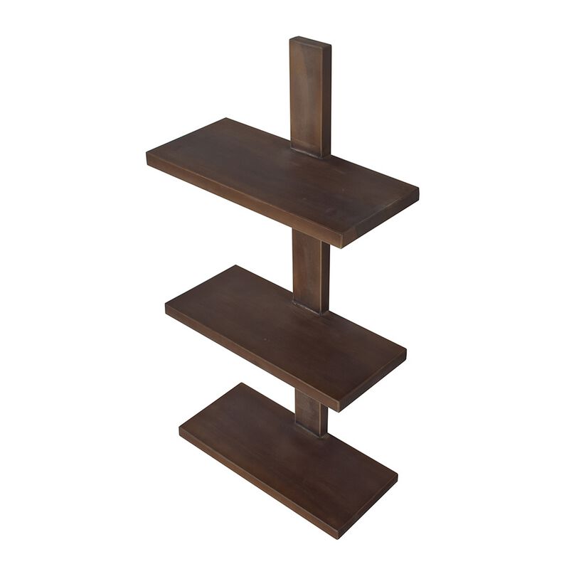 Firy 37 Inch Set of 2 Hanging Shelves, 3 Tiers, Natural Waru Wood Finish - Benzara
