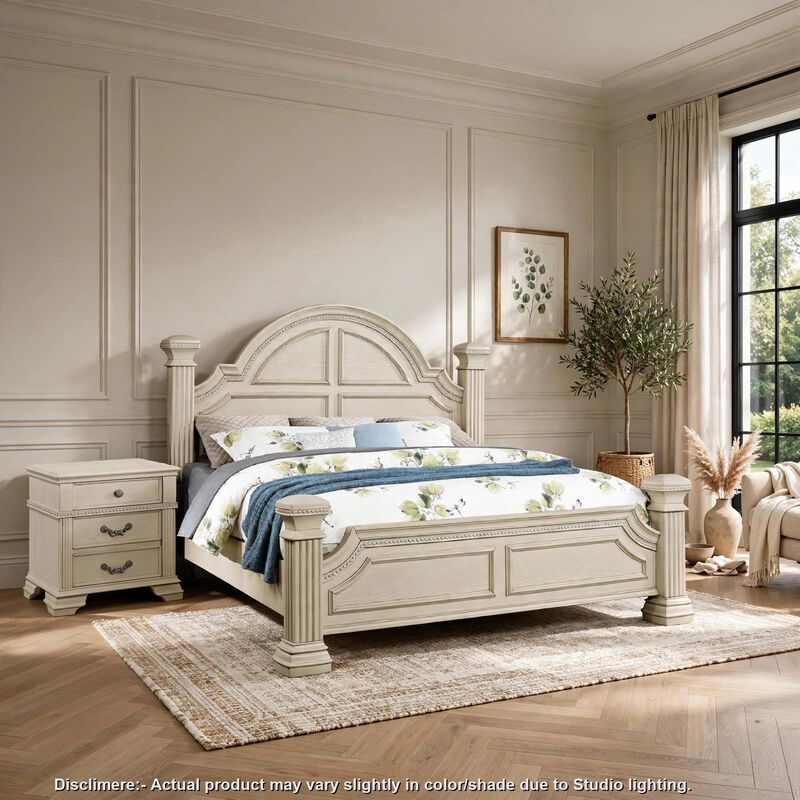 2pc King Bedroom Set, Antique White Wood, Nightstand image number 1