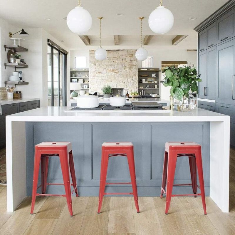 Hivvago Set of 4 - 24-in. Indoor/Outdoor Backless Stacking Red Metal Barstools