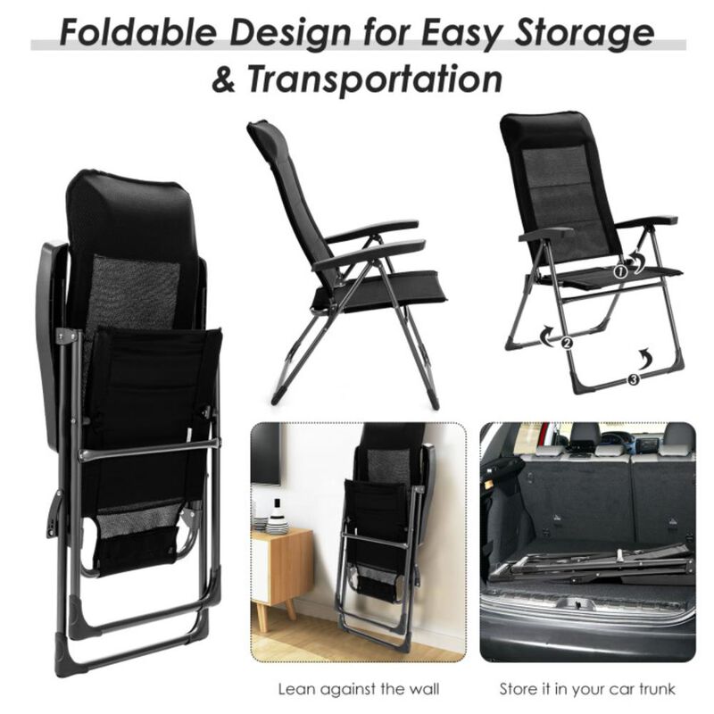 Hivvago 2 Pcs Portable Patio Folding Dining Chairs with Headrest Adjust for Camping