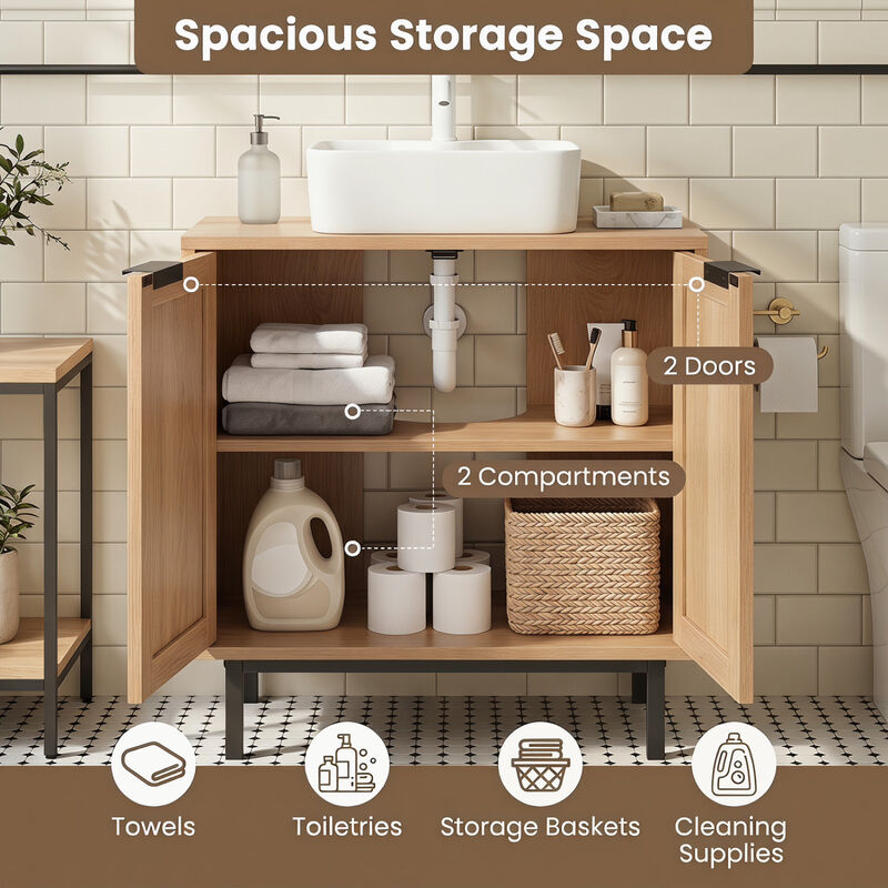 Modern Bathroom Vanity Cabinet with Rattan Doors and Cut-Out image number 5