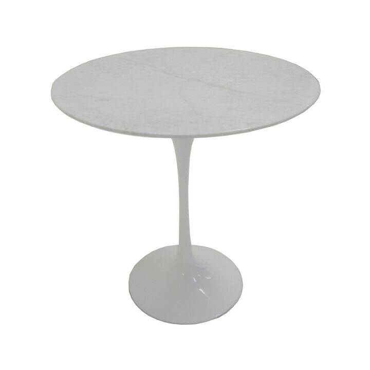 Sufi 21 Inch Side End Table, Round Top, Pedestal Base, Marble White Finish - Benzara