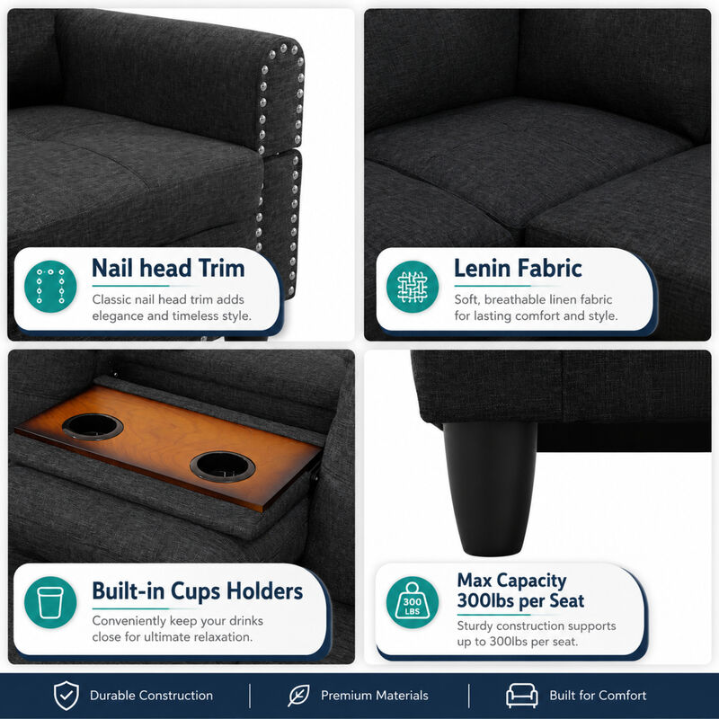 Vupcer L‑Shaped Linen Blend Sectional Sofa image number 3
