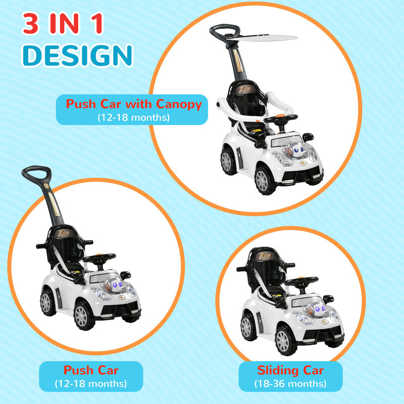 BreeBe 3 in 1 Push Car Sliding Car with Removable Handle, Music, Horn, Canopy, Safety Guardrail image number 3