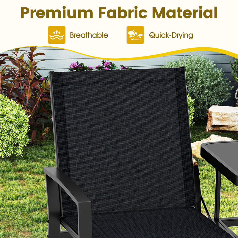 Outdoor Loveseat with Built-in Table and Comfortable Fabric Backrest-Black