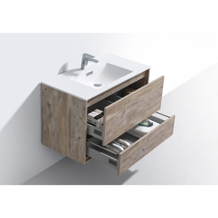 Kubebath DeLusso 36 Nature Wood Wall Mount Modern Bathroom Vanity