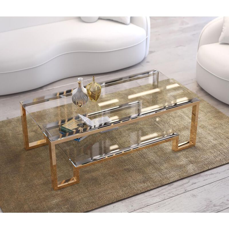 90210 Furniture Laurence Coffee Table Long High Polish Gold