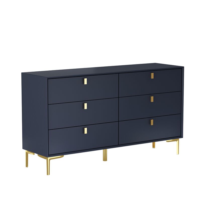 White 6-Drawers 55.1 in. Width Classic Wooden Chest of Drawers, Dresser, Storage Cabinet with Golden Legs and Handles