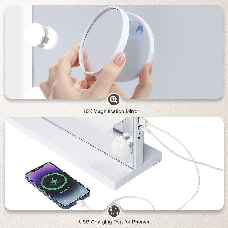 23''x19''  Hollywood Makeup Vanity Mirror 15 LED Bulbs USB Port White