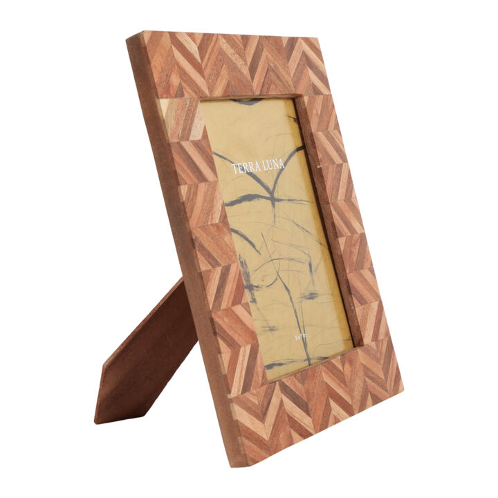 5x7" Wood Herringbone Inlay Photo Frame, Natural