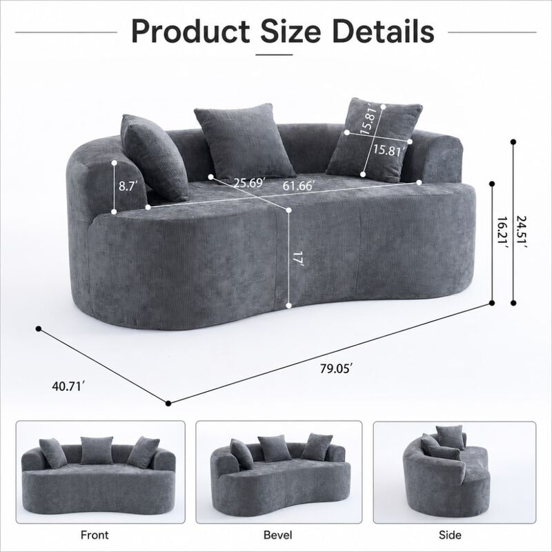 GOODSILO Crescent-Shaped Modular Sofa with Deep Cushions, Low-Back Design, Self-Inflating Foam-Filled Two-Seater image number 1