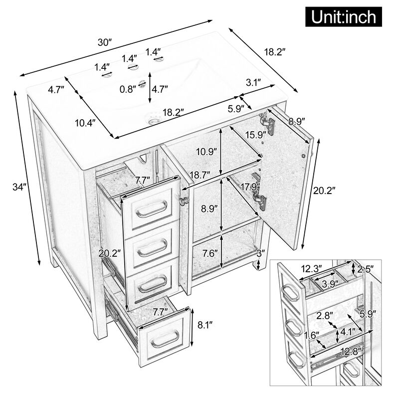 Merax Bathroom Storage Cabinet with Ceramic Basin, 2 Drawers & Door Cabinet image number 3