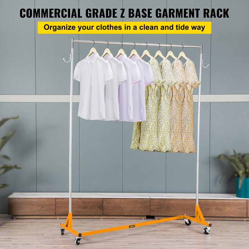 Industrial Z Base Garment Rack Set of 3, Height Adjustable Rolling Clothing Rack with Wheels-Orange image number 5