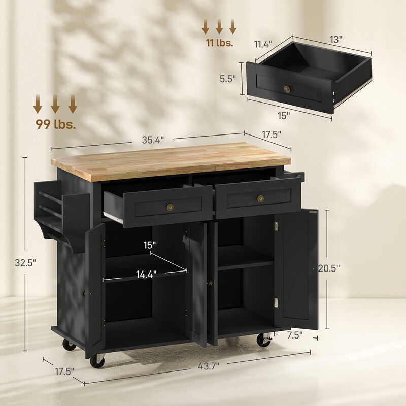 Hivvago Kitchen Cart on Wheels with Adjustable Shelves and Drawers image number 2