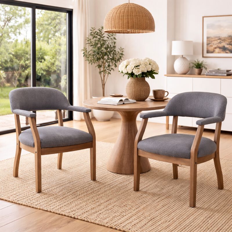 Captain's Guest Chair, Padded Arms, Driftwood Brown Frame, Gray Linen image number 1