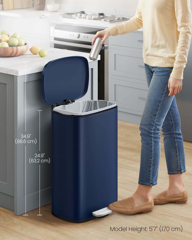 13 Gallon Step Trash Can with Hinged Lid White Kitchen Waste Bin image number 2