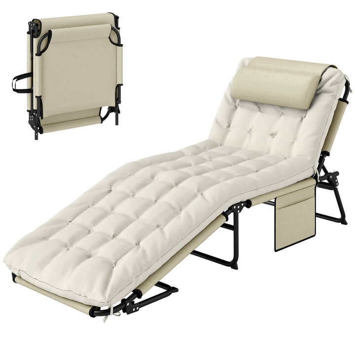 Hivvago Outdoor Reclining Pool Chair with Headrest and Side Pocket