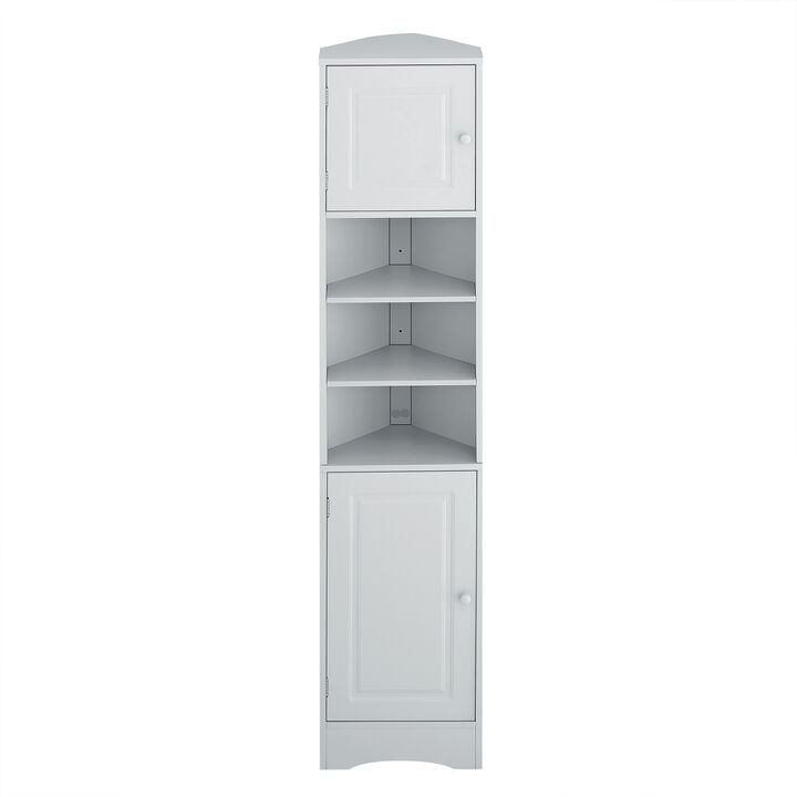 Merax Multi-Functional Corner Cabinet Tall Bathroom Storage Cabinet with Two Doors and Adjustable Shelves