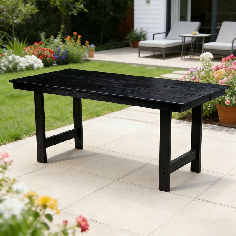 WOW PIONEER Patio Dining Rectangular Patio Dining Table HDPE Weather-Resistant Seats 4&ndash;6 Umbrella Hole Backyard Garden Poolside Entertainment image number 4