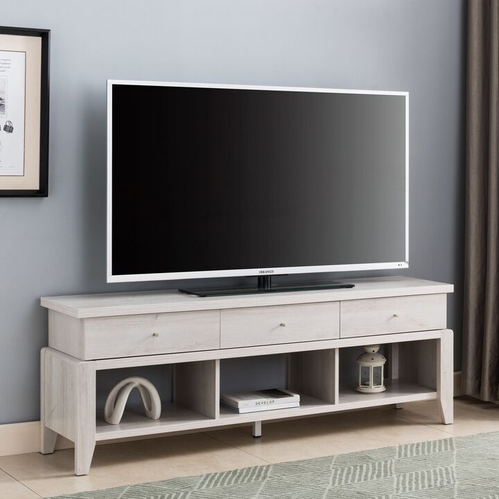Homezia 60" White Oak Manufactured Wood Cabinet Enclosed Storage Tv Stand