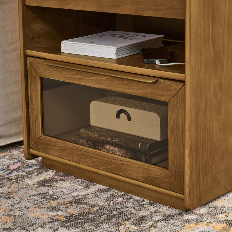 Mid Century Nightstand with Charging Station 2 Drawers Open Shelf image number 6