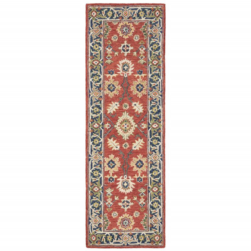 3'X8' Red And Blue Bohemian Area  Rug