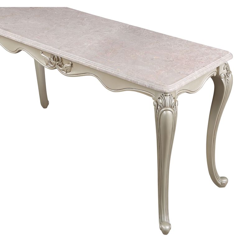 Kerra Console Table, Beige Marble, Classic Carved Champagne 58 Inch