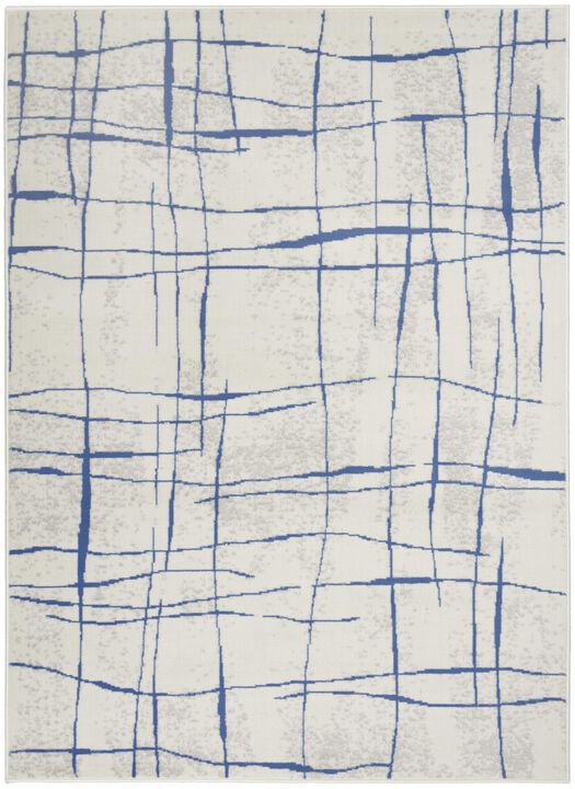 HomeRoots 6' X 9' Ivory And Blue Geometric Distressed Area Rug