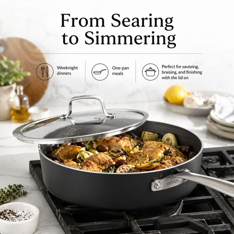 Alva Maestro Nonstick Ceramic Saute Pan with Glass Lid 4Qt. - Easy to Clean, Oven Safe and Made without PFAS, PFOA & PTFE - Induction and All Stovetop Compatible with Even Heat Distribution image number 7