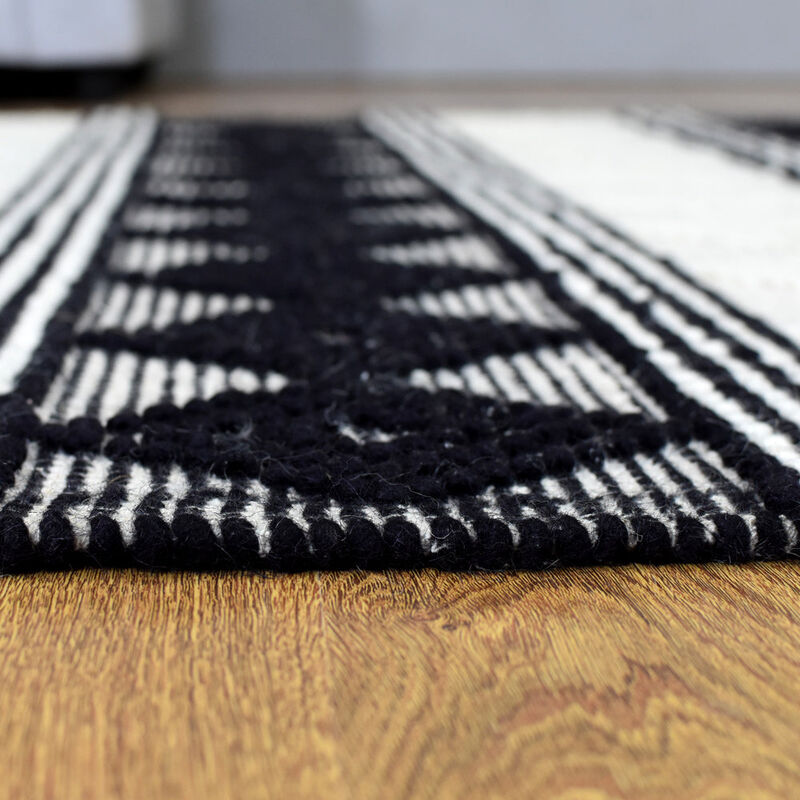 RUGSOTIC CARPETS HAND WOVEN FLAT WEAVE KILIM WOOL & COTTON ECO-FRIENDLY AREA RUGS - 5'x7'6'', Rectangle Shape, Black White Color, Contemporary Modern Design, Low Pile  Handmade Area Rugs (DWC002)