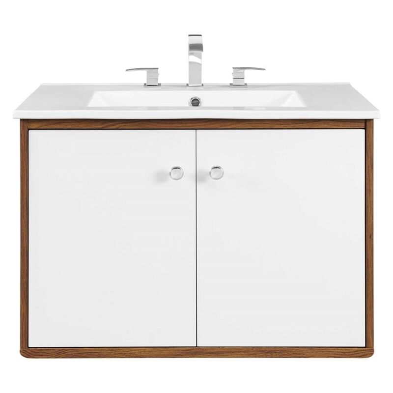 Modway Transmit Wall-Mount, 30" Bathroom Vanity, Walnut White image number 2