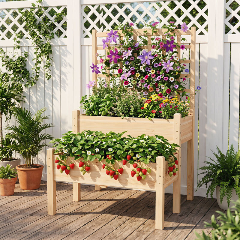 Wooden Raised Garden Bed with Trellis for Vines, Flowers and Vegetables image number 1