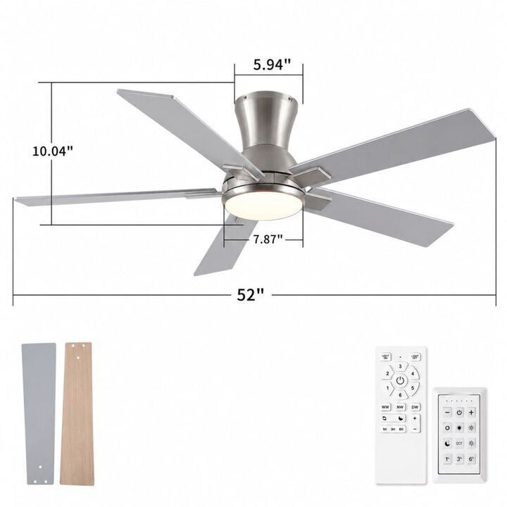 ELEMENT ACE Low Profile Flush Mount Integrated LED Ceiling Fan with Reversible Quiet Motor and Remote Control for Rooms